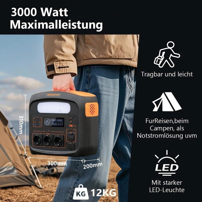 Портативна електростанція 1500W (3000W пікова), 1102.5Wh, акумулятор LiMnFePO4, зарядка 0-100% за 85 хв, USB-C 100W, DC-вихід, 230V AC розетки, сонячна зарядка MPPT 400W, для кемпінгу та відпочинку на природі