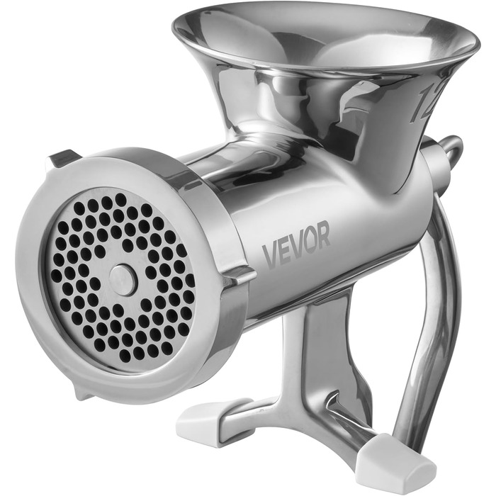 М'ясорубка ручна VEVOR з нержавіючої сталі 304, диски 4.5/8 мм, для фаршу та ковбас, 38 см, срібляста