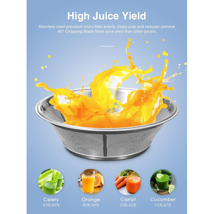 Соковитискач Reemix для овочів та фруктів, професійний з нержавіючої сталі, 500W, 3 швидкості (Чорний)