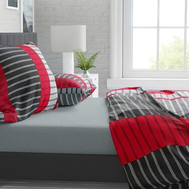 Комплект постільної білизни 200x200 з бавовни – набір постільної білизни на всі сезони, м'який та дихаючий, простирадло та наволочки 80x80 см з блискавкою, Petrol (Вітер/Червоний, 200x200 см (3-частини))