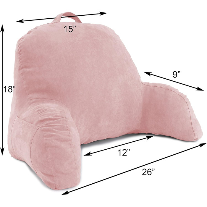 Підголовник для ліжка Deluxe Comfort з мікросуїду – подушка для спинки з підлокітниками – подушка для відпочинку в ліжку – подушка для читання та відпочинку – м'яка, але пружна наповнювач – подушка для читання, Рожевий, універсальний розмір