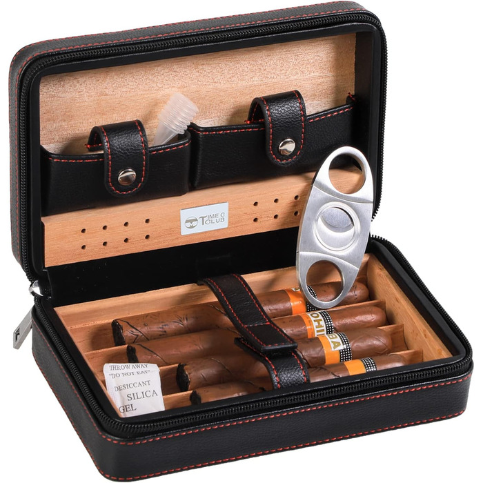 Чоловіче шкіряне цигарряне етоуі Time C Club з аксесуарами: різець для сигар та зволожувач, подарунок для дружків, на день народження, на День батька