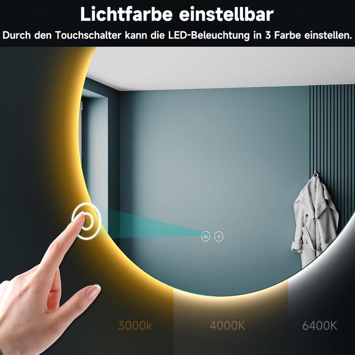 Дзеркало для ванної кімнати SONNI LED з підсвічуванням 80x60 см, біле