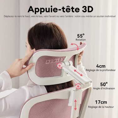 Ергономічне крісло для жінок Musso E80 Muse FemmePosture™ - регулювання нахилу 135°, 3D-підтримка попереку, 17см 4D-підголівник, висувна підніжка, регулювання глибини та висоти сидіння, регульовані підлокітники (Рожевий)