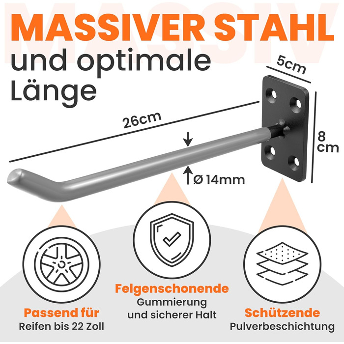Набір кріплень для шин JK Trade® (4 шт.) для автомобілів, з гвинтами та дюбелями, захист для дисків, гачки для кріплення до стіни, 40 кг, сірий