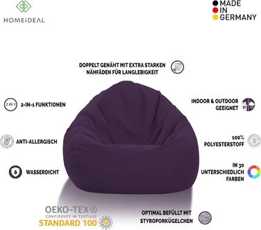 Подушка для підлоги Beanbag XXL для дорослих і дітей - підходить для ігор або відпочинку - в приміщенні та на вулиці, оскільки вона водонепроникна - з намистинами EPS, колір фіолетовий, розмір XL