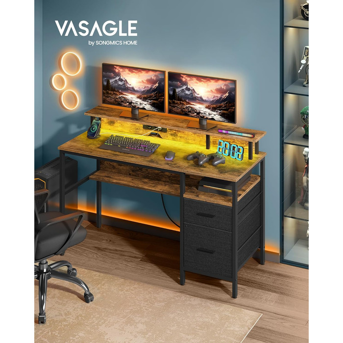 Ігровий стіл VASAGLE з LED підсвіткою та вбудованою розеткою, модель LWD094K02