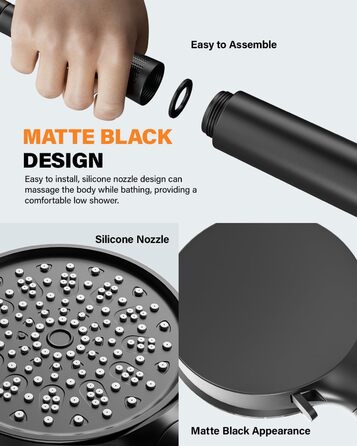 Фільтр для душу Cobbe зі шлангом, ручна лійка з 3 вугільними фільтрами, душова лійка з 6 режимами, високонапірний економний душ з фільтром від накипу для жорсткої води, видаляє 99% хлору (Чорний63)