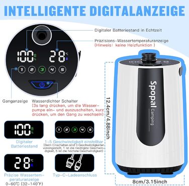 Мобільний душ Campingdusche з помпою, 10000mAh, для кемпінгу, відпочинку, автомийки, пляжу, тварин