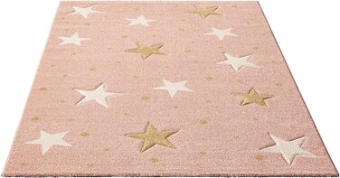 Дитячий м'який зірчастий килим the carpet Moonde, дитячий килим з ефектом зоряного неба, з ефектом високої глибини, легкий у догляді, стійкий до фарбування, Зоряний, Рожевий, (160 х 220 см, рожеві зірки)