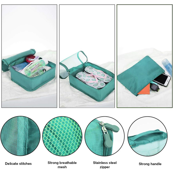 Набір органайзерів для валізи та подорожей Packing Cubes, водонепроникні сумки для одягу, 14 шт, небесно-блакитний