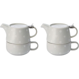 Чай для одного Len, світло-сіра кераміка, 4 шт. и з ситом і кришкою з нержавіючої сталі Глечик 0,45 л / чашка 0,25 л світло-сірий/білий, 2 шт.