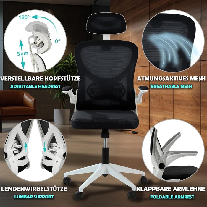 Офісне крісло Sesto Senso чорного кольору, ергономічне з підтримкою попереку та відкидними підлокітниками, крісло для керівника, регульована підголовник, чорний