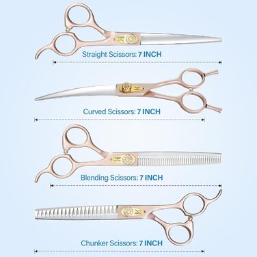 Набір ножиць для собак JASON 6 в 1 - 7 ножиці для хутра для собак, рожеве золото