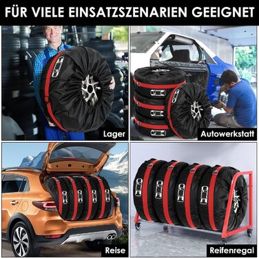 Набір чохлів для шин 4 шт., захисні чохли для шин 19-23 дюйми, водонепроникні, з UV-захистом, для зберігання та транспортування, червоний, розмір L (Ø 81 см) + M