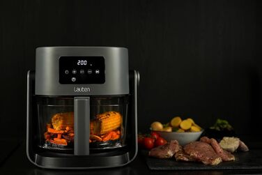 Аерофритюрниця Lauben Glass&Grill 3в1 5500BG, скляний кошик для смаження 5,5 л, 6 програм, гриль і сковорода