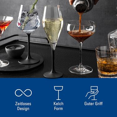 Набір келихів для шампанського Villeroy & Boch Manufacture Rock, 4 шт., 260 мл, чорний, кришталеве скло