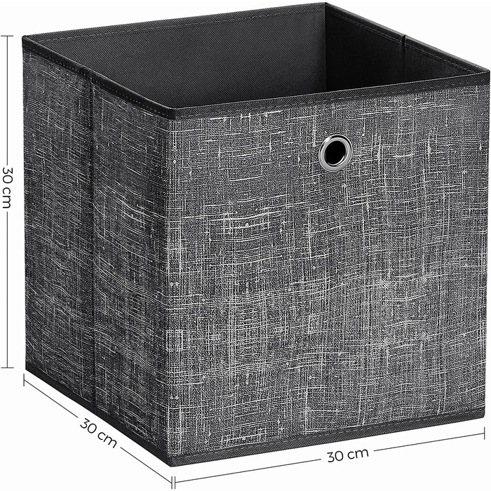 Коробка для зберігання SONGMICS, набір з 6 предметів, складна коробка, 30 x 30 x 30 см, коробки для зберігання, тканинна коробка, складна, органайзер для іграшок, одягу, RFB02LG-3 (чорний)