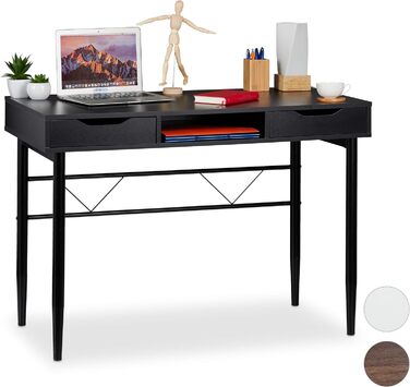 Письмовий стіл Relaxdays з шухлядами та полицею, чорний, сучасний, металевий каркас, офісний стіл HWD 77 x 110 x 55 см, PB