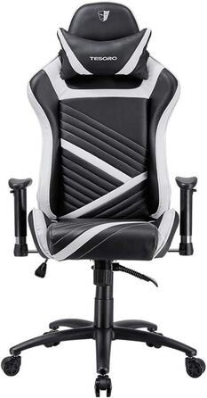 Ігрове крісло Tesoro Zone Speed F700 White/Black - тонке геймерське крісло з функцією гойдалки, штучна шкіра, регульовані підлокітники, шийна подушка