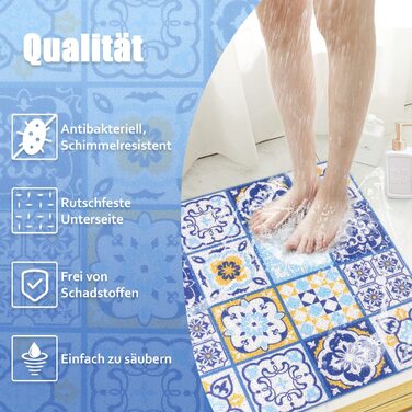 Безпечний нековзний килимок для душу, 60 * 60 см, м'який комфортний килимок для ванної з дренажними отворами, масажні килимки для душа з ПВХ-люфи для вологих приміщень, Швидковисихаючі (Марокканська плитка-60 х 60 см)