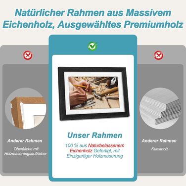 Цифровий рамка для фотографій з дерева, Wi-Fi, 32GB, 10.1 дюйма, IPS сенсорний екран, Frameo APP, подарунок, дуб (чорний дуб)