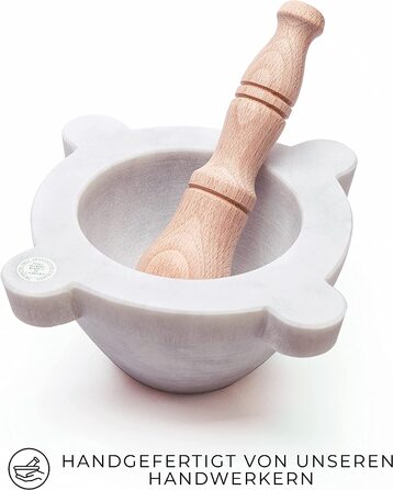 Морта для спецій та песто з мармуру Каррара Білий з товстою пестиком - Італія, Генуя (20 см, діаметр 20 см)