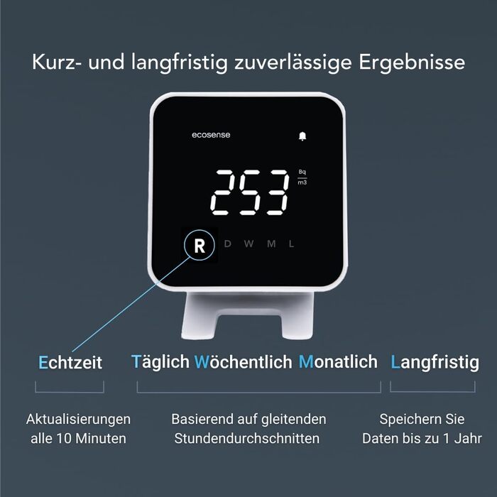 Виявник радону Ecosense EB100 EcoBlu: моніторинг радію, простий у використанні, білий