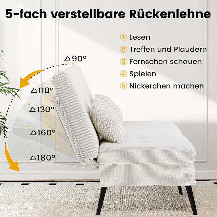 Диван-ліжко LUCKRACER 3-місний з регулюванням кута нахилу, Cordstoff, Бежевий