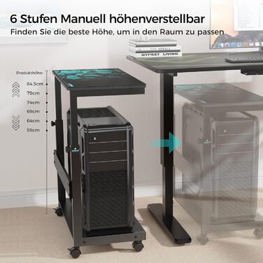 Підставка для комп'ютера EUREKA ERGONOMIC, регульована по висоті, ATX, для CPU, під стіл, з коліщатками, з підкладкою під мишу, чорна