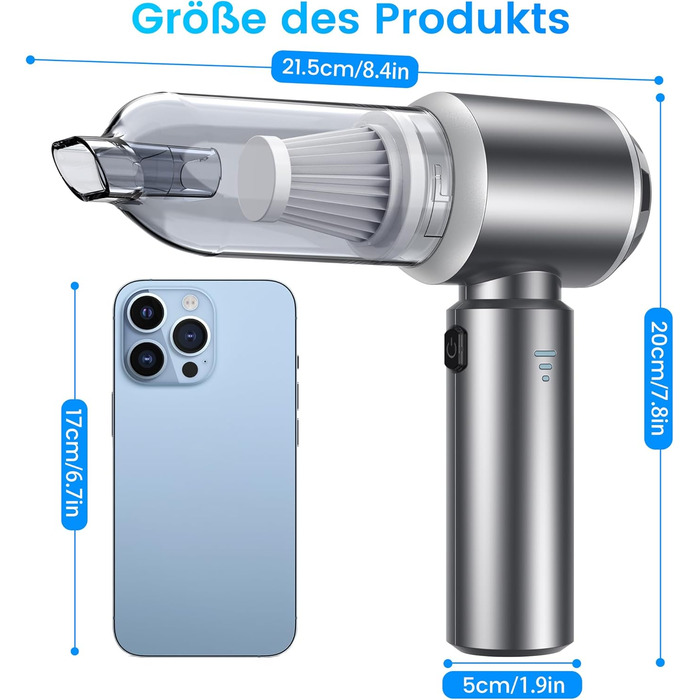 Акумуляторний ручний пилосос для автомобіля та дому, бездротовий портативний міні-пилосос 25000Па для прибирання шерсті тварин, офісу та кухні