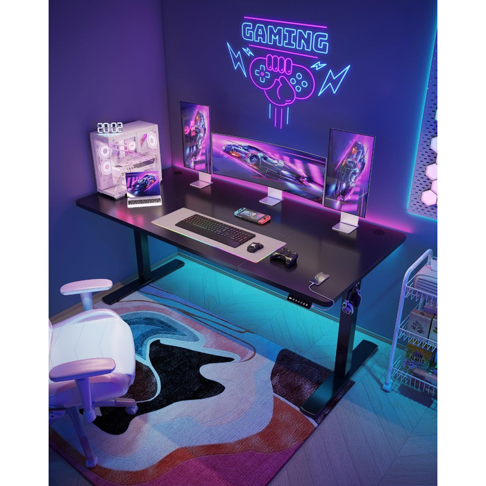 Регульований стіл Devoko з USB-роз'ємом: електричний, для роботи стоячи/сидячи, 180 x 80 см, чорний