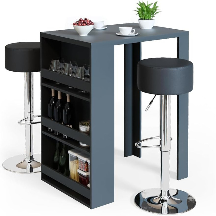 Набір барного столика та табуреток Vicco Bartisch-Set, білий/антрацит, 80 x 57 см (2 табуретки)