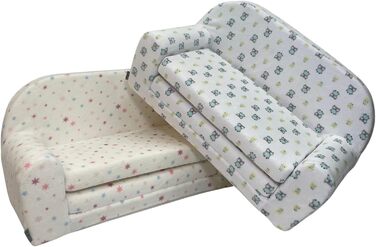 Дитячий розкладний диван FORTISLINE Mini 2в1, 40x78x45 см, для дітей, зі знімним чохлом, поролоновий, мотив Кошеня, плюш зірки