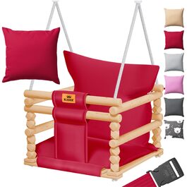 Дитячий гойдалка-колиска KIDIZ® для немовлят (від 6 міс.) та малюків до 3+ років, дерев'яна, з регулюванням висоти та м'якою подушкою, для дому та вулиці, бордовий колір