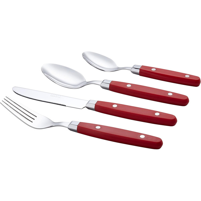 EXZACT Набір столових приборів 24 шт. з нержавіючої сталі з ручками з фіксацією - Ретро стиль. В комплекті: 6 виделок, 6 ножів, 6 ложок, 6 чайних ложок - Червоний