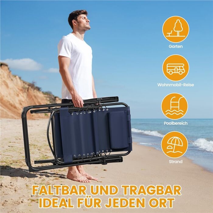 Лежак для відпочинку Yaheetech - розкладний садовий лежак з подушкою та тримачем для напоїв (блакитний, 2 шт.)