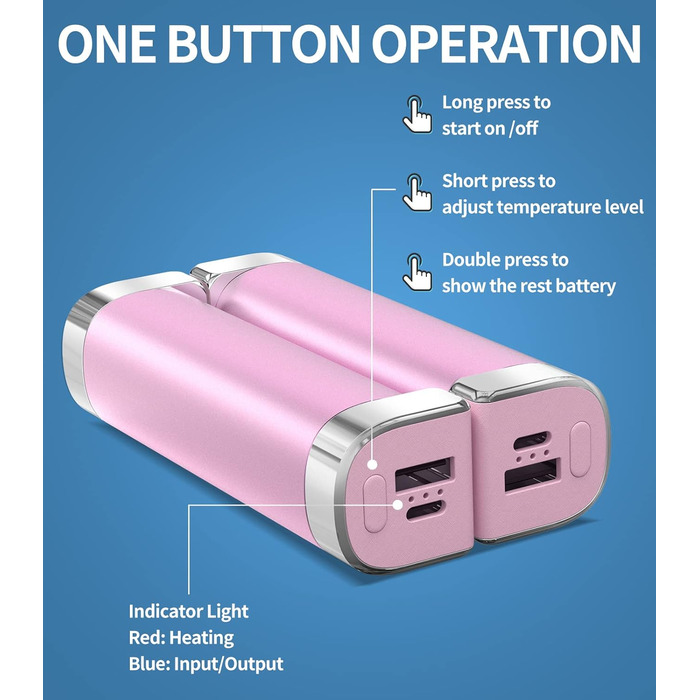 Електричні грілки для рук 5000mAh (2 шт.) - багаторазові, для активного відпочинку, зимовий подарунок для дітей, жінок та чоловіків (рожевий)