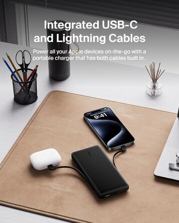 Повербанк Belkin BOOSTCHARGE Plus 10K (10 000 мАг, кабель Lightning & USB-C, порт USB-C) - чорний