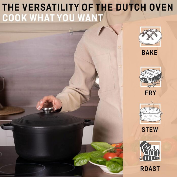Чавунна каструля 6 л жаровня чорна запіканка сковорода запіканка голландська піч вогнетривка емаль