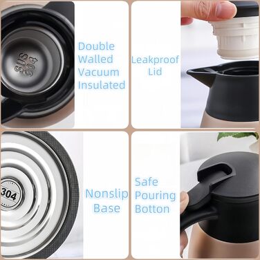 Термос-термокана 2л з нержавіючої сталі, двостінна вакуумна ізоляція, рожеве золото. Для кави, чаю та інших напоїв. Зберегає тепло/холод до 24 годин.