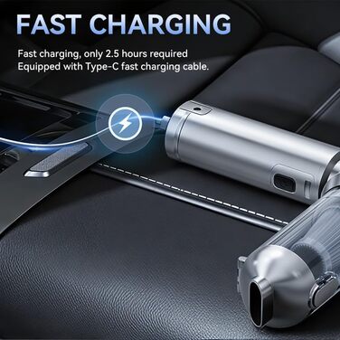 Акумуляторний ручний автомобільний пилосос HOVIN, потужність 24000Па, 3 режими роботи, для авто, дому та диванів, сріблясто-фіолетовий