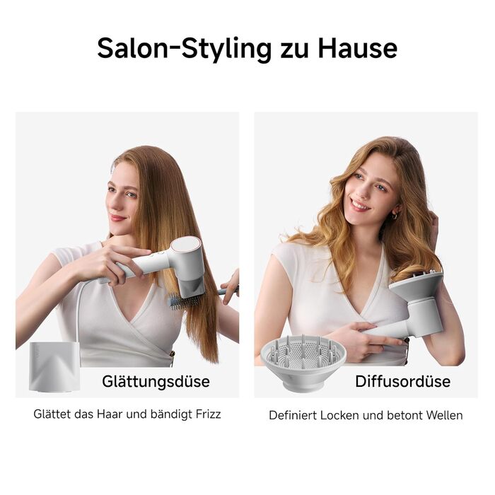 Високошвидкісний фен для волосся Laifen Neo з безщітковим двигуном 110 000 об/хв, іонізацією 200 млн негативних іонів та 2 магнітними насадками, білий