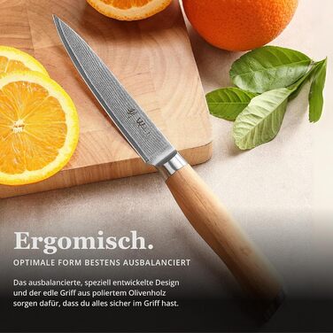 Ніж кухарський Wakoli з дамаської сталі (серцевина VG10), 20 см – гострий та збалансований – ніж з ручкою з оливкового дерева в подарунковій коробці – кухонний ніж Damask для професіоналів та любителів (універсальний)
