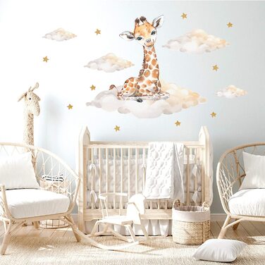Наклейка на стіну для дитячої кімнати Pandawal, наклейка на стіну із зображенням жирафа з хмарами, зірками, для хлопчиків і дівчаток, наклейка на стіну з тваринами для сафарі (м, жираф)