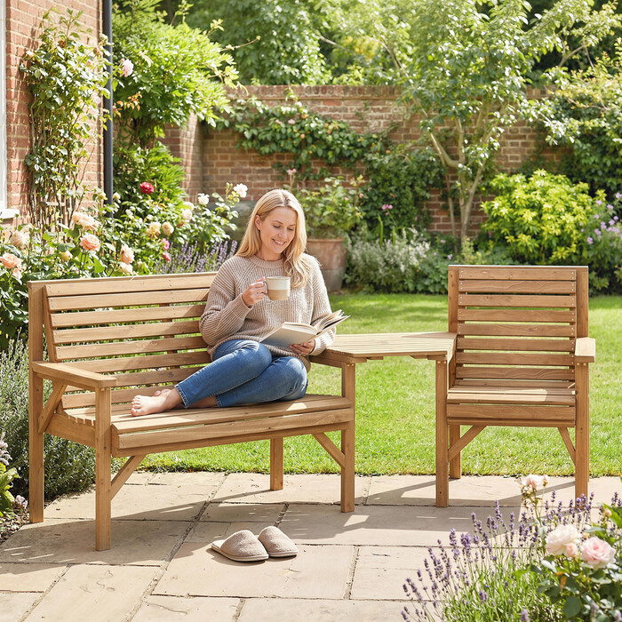 Набір садових стільців (3 шт.), меблі для балкона з отвором для парасольки, садові стільці, лавка, знімний стіл 121x65x90 см, натуральне дерево