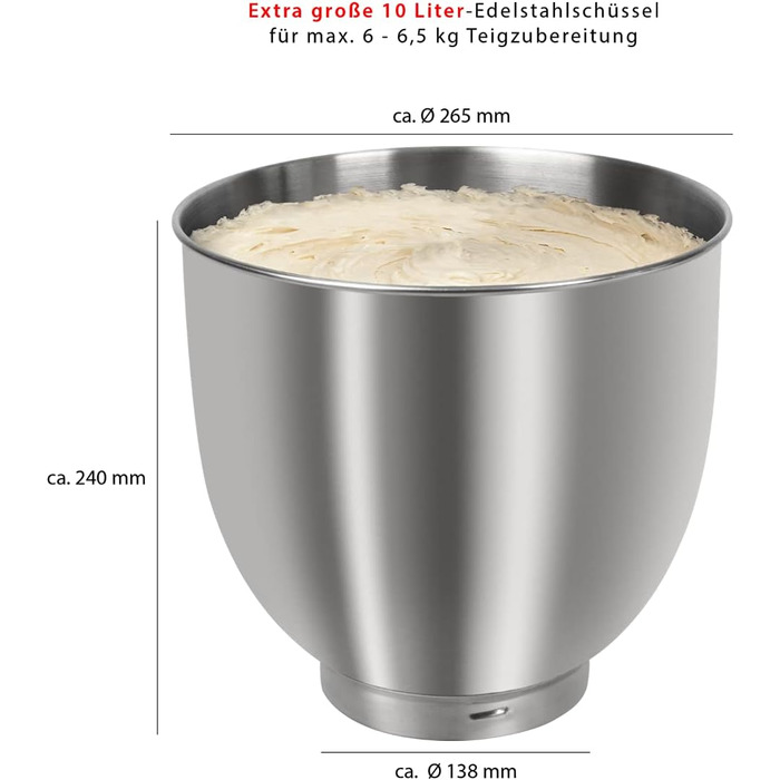 Кухонна машина Bomann KM 6036 CB червона: 1500 Вт, 10 л чаша, 8 швидкостей, для приготування тіста до 6 кг