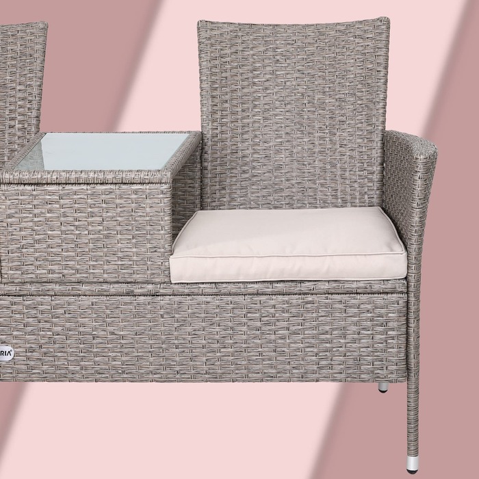 Лавка для кіно Poly Rattan кремова 143x55x88см