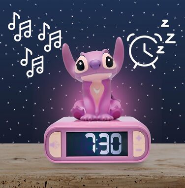 Дитячий ліхтарик-годинник Disney Stitch Angel RL800D1, рожевий - будильник з мелодіями та підсвічуванням LCD