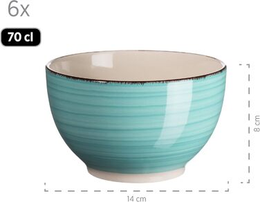 MÄSER Bel Tempo II Набір посуду для сніданку на 6 осіб, вінтажний стиль, ручне розписування, 18 предметів, кераміка, бірюзовий, Steingut Türkis/Ausflug, однотонний (Getaway Solids)